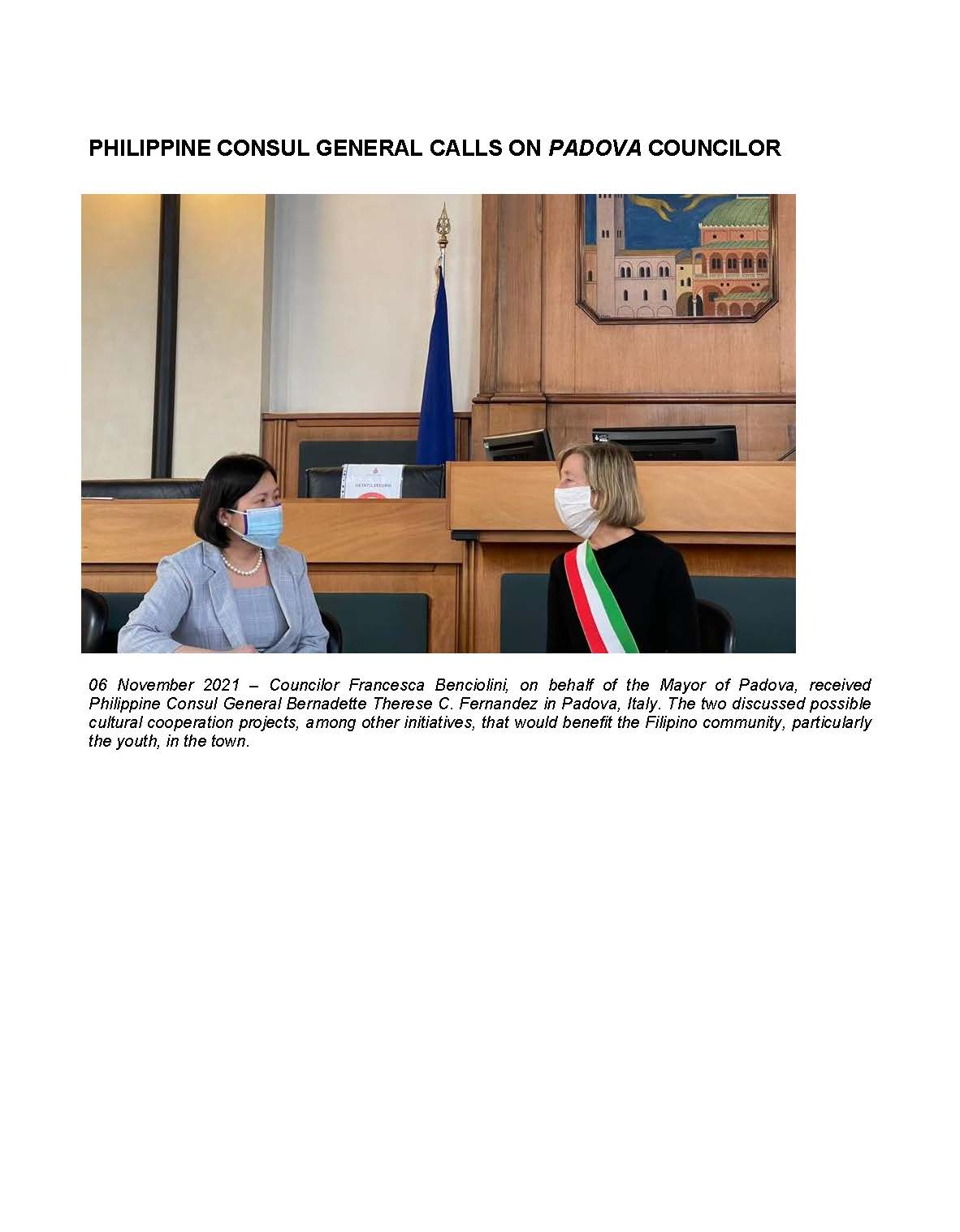 PHILIPPINE CONSUL GENERAL CALLS ON PADOVA COUNCILOR