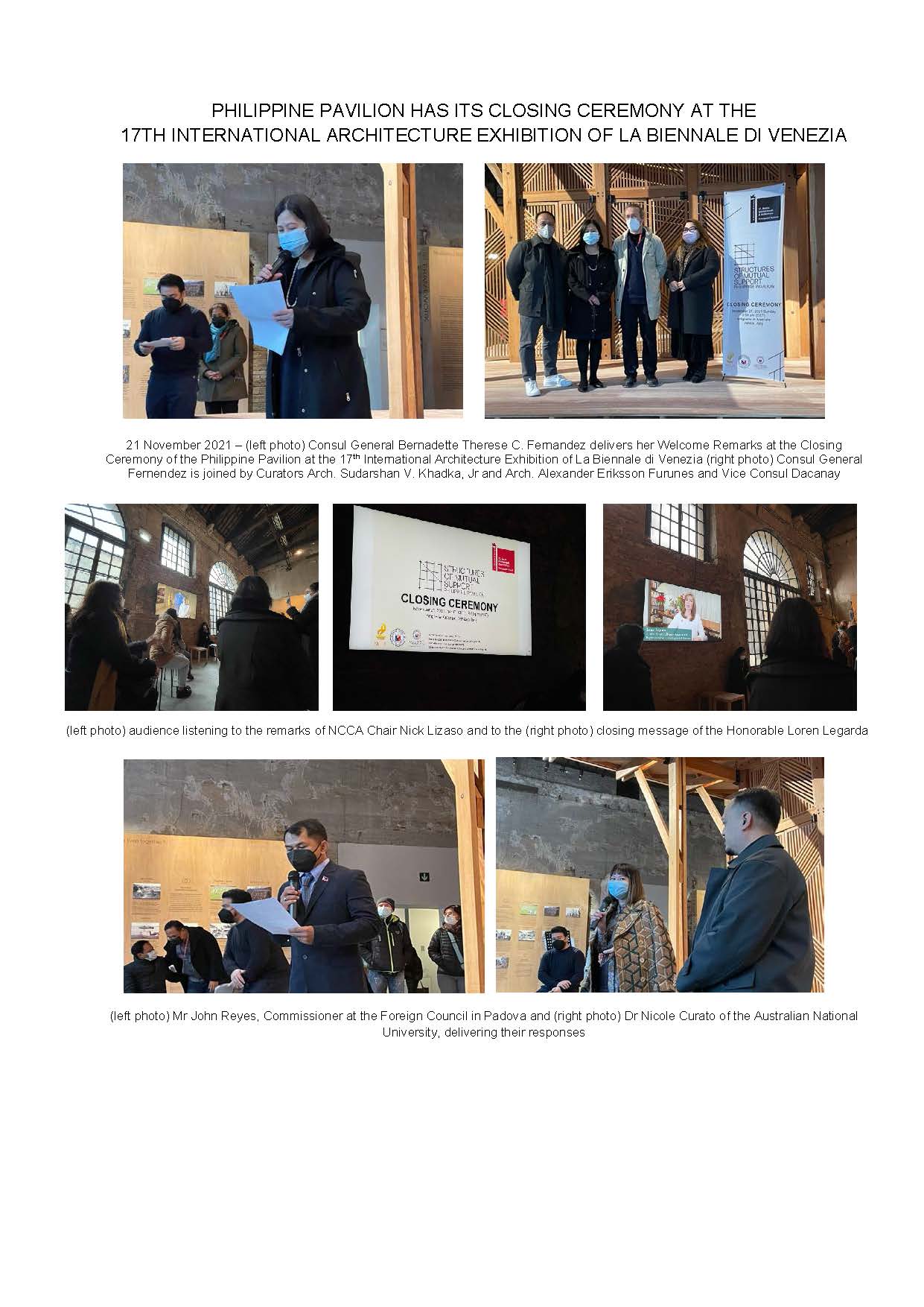 PHOTO RELEASES CLOSING OF THE PHILIPPINE PAVILION AT THE 17TH INTERNATIONAL ARCHITECTURE EXHIBITION AT LA BIENNALE DI VENEZIA 24Nov2021