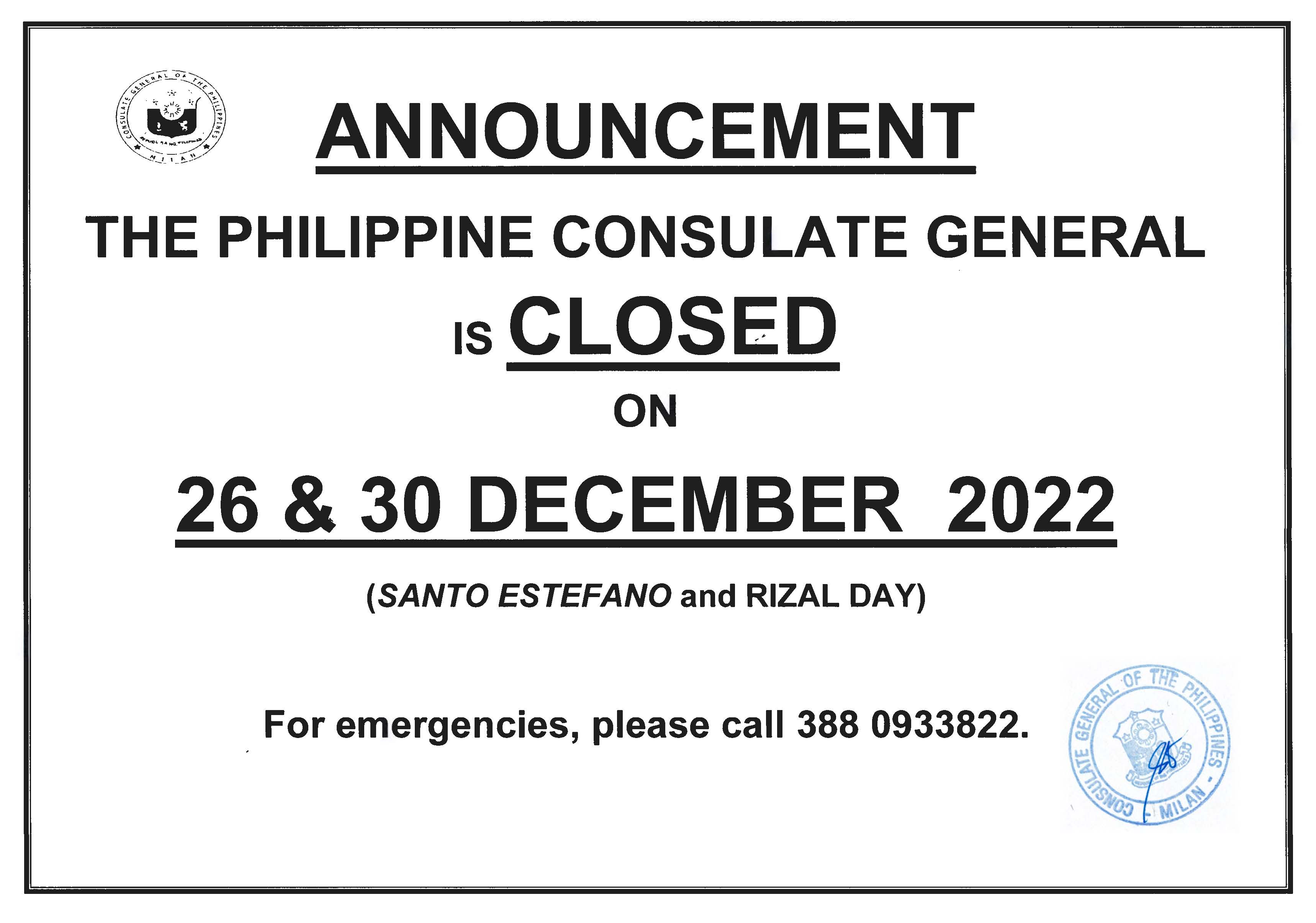 december 26 AND 31 HOLIDAYS
