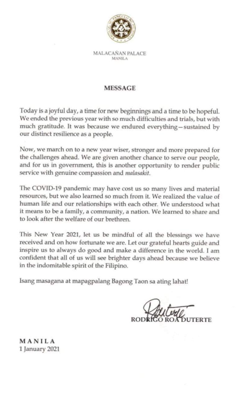 PRRD NY MESSAGE